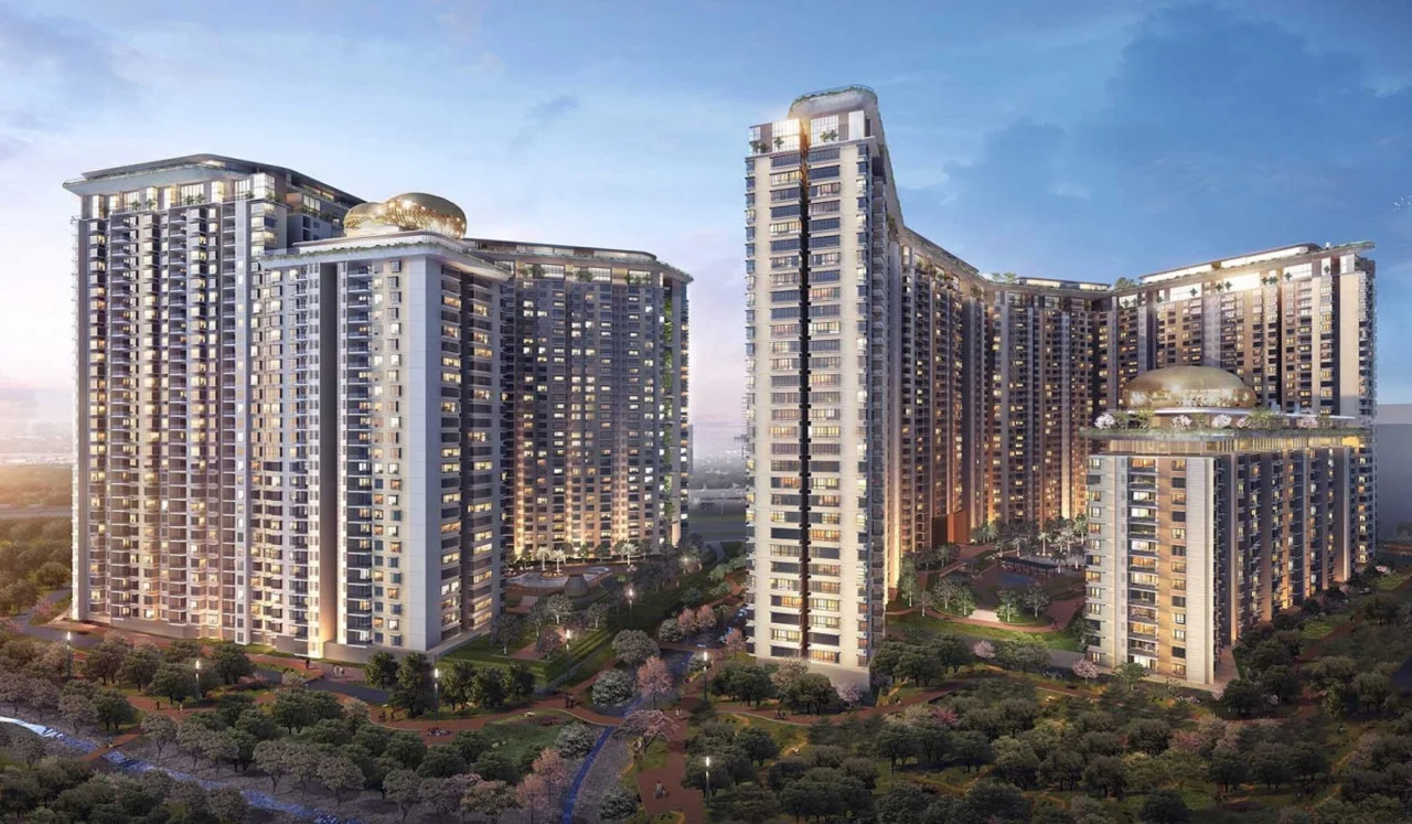 Architectural visualization of Nikoo Homes IV and V high-rise towers featuring Italian-inspired design and sky gardens.